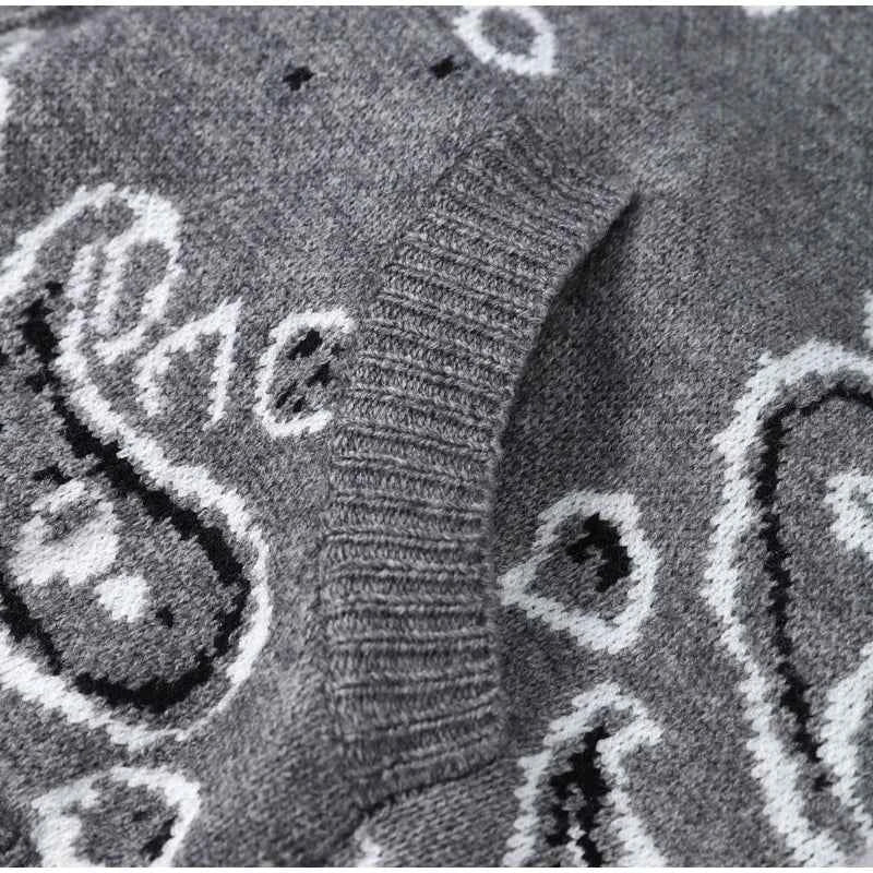 Warm Printed High Collar Knit Cardigans Women Contrast Jacquard Zipper Full Sleeve Pocket Sweater 2026 Spring Lady Chic Knitwear