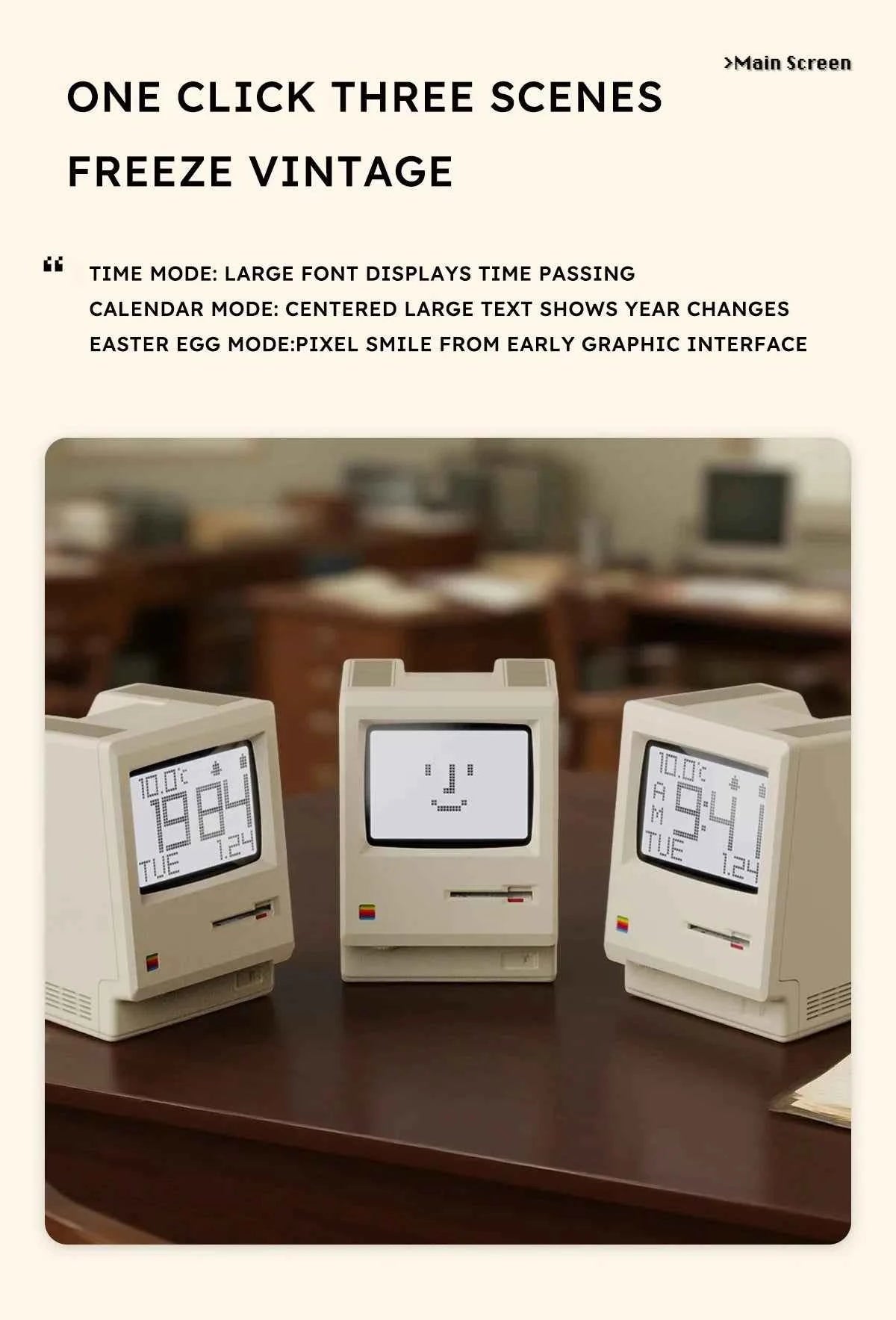 60 hours Standby Retro Maclock Alarm Clock Student Specific Wake-Up Artifact Desktop Decor Electronic Display Creativity Clock
