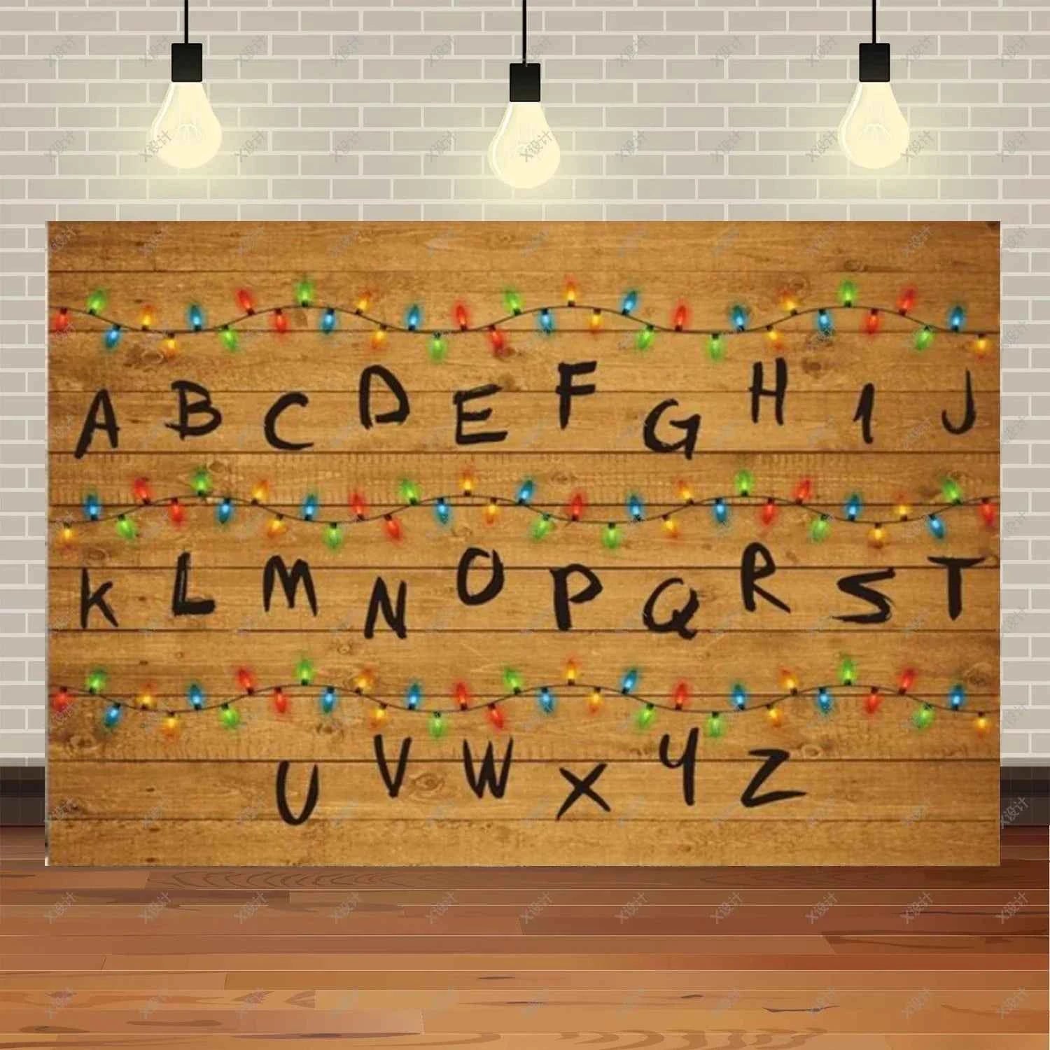 American TV Stranger Theme Background Lights Alphabet Episode Series Vinyl Banner Party Decoration Supplies Photo Prop Baby Gift