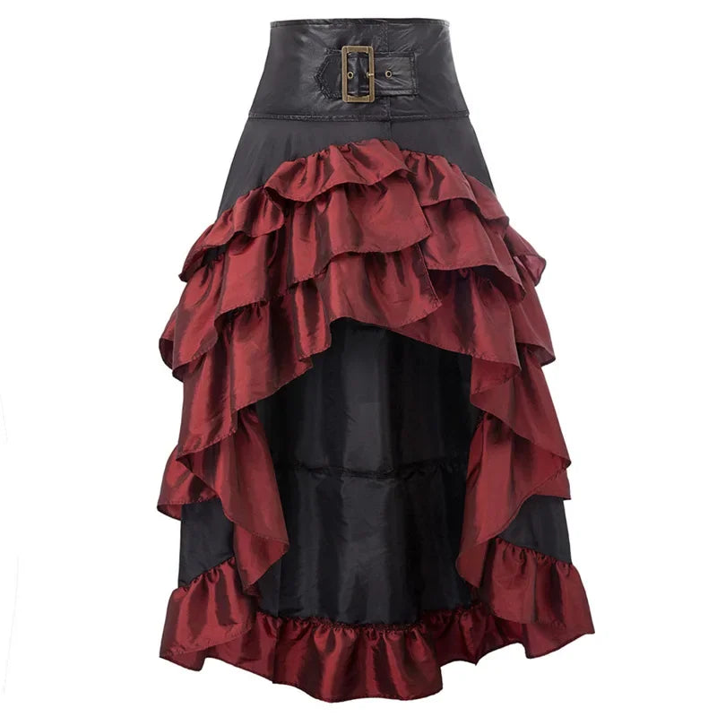 Cosplay Vintage Steampunk Dress Victorian Medieval Ruffled Satin Lotus Trim Gothic Skirts Women Corset Skirt Pirate Costumes SS69 31.69 Red / L