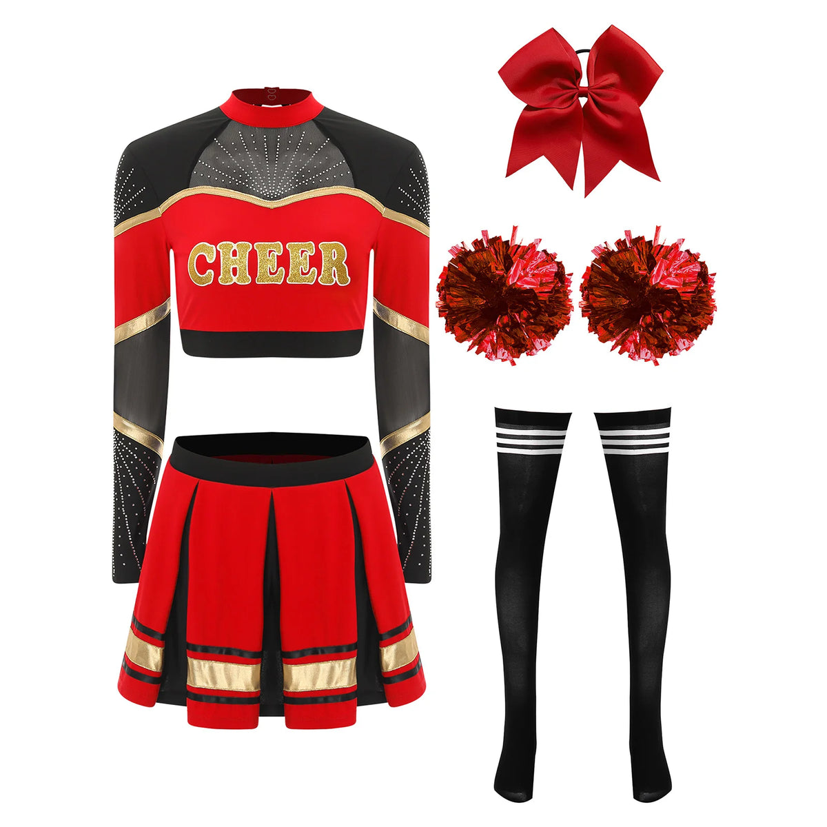 Women's Cheerleading Performance Costume Set with Crop Top and Skirt