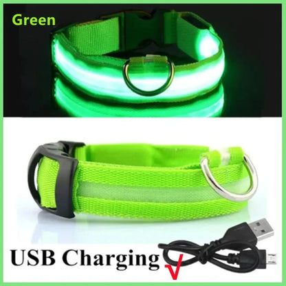 USB Charging LED Dog Collar Dog Safety Night Light Flashing Necklace Fluorescent Collars Pet Supplies SS69 15.69 Green / XL NECK 42-56 CM / korea