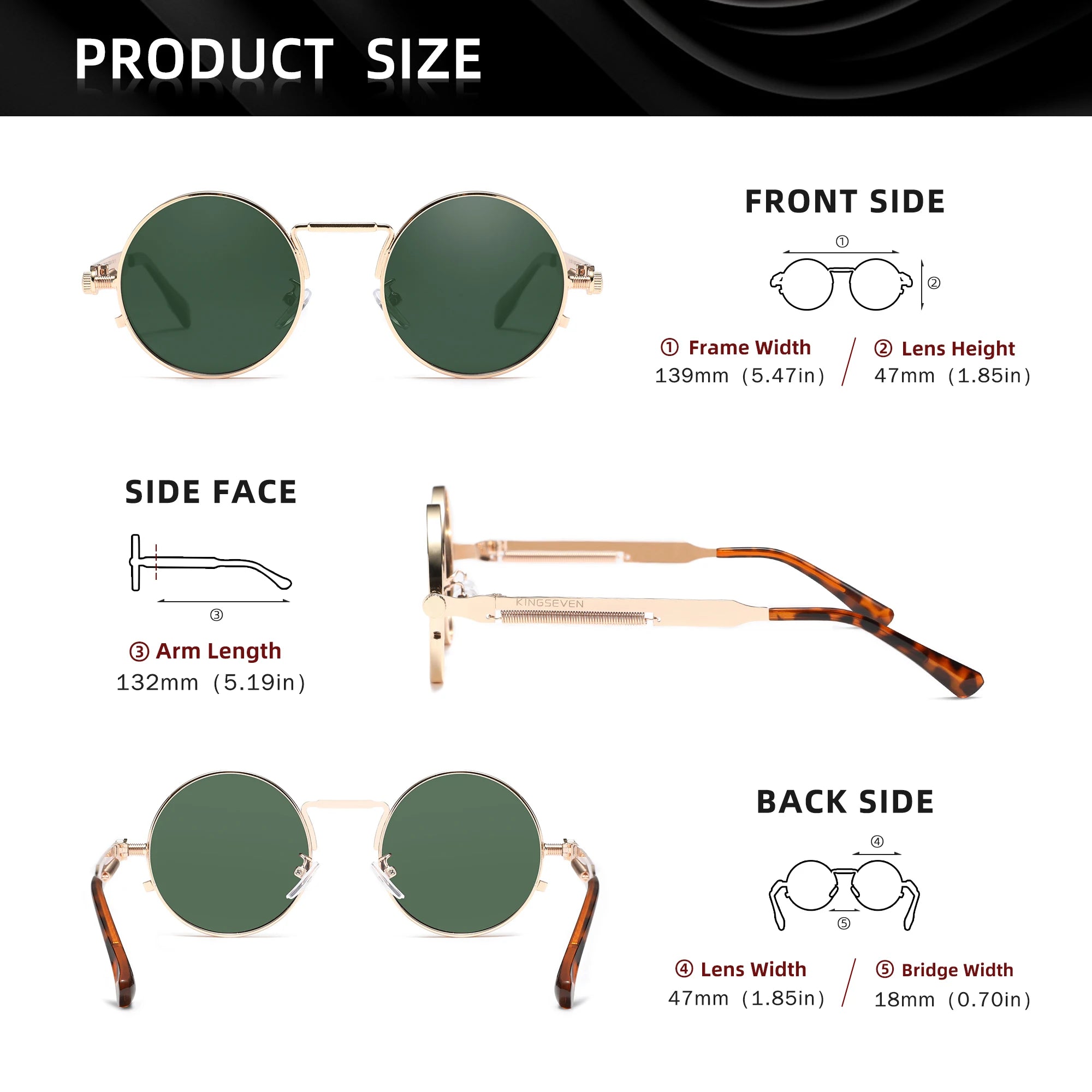 KINGSEVEN Round Sunglasses for Men Polarized Steampunk Sun Glasses For Women Vintage Style UV400 Eyewear Accessory Oculos SS69