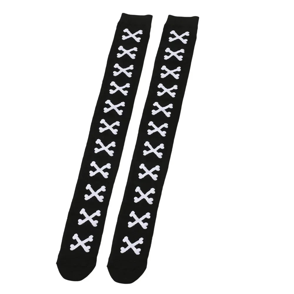 SS69 Women's Bone Print Thigh High Socks - Cotton Blend Cosplay Stockings