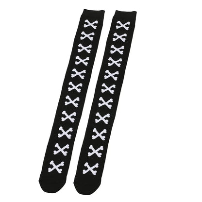 SS69 Women's Bone Print Thigh High Socks - Cotton Blend Cosplay Stockings