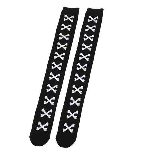 SS69 Women's Bone Print Thigh High Socks - Cotton Blend Cosplay Stockings