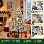 Prelit Artificial Christmas Tree with 100 Lights Snowflake Decorations Hinged PVC Branches Iron Trunk and Folding Metal Stand Green and White Holiday Decor for Living Room Home Christmas Party