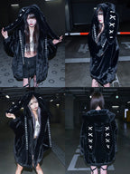 Nerazzurri Winter Sweet Cute Kawaii Soft Thick Warm White Faux Fur Coat Women with Bunny Ears Cute Fluffy Jacket Hoodie 2024 SS69