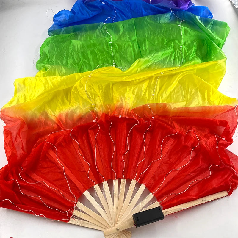 150cm Long Silk Veil Fan With LED Light Bamboo Silk Fan Practice and Stage Performance Dance Costumes Belly Dance Accessories SS69