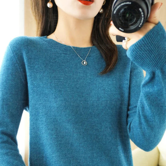 Autumn And Winter Cashmere Sweater Women's Crew Neck Pullover Casual Knitted Top Women's Short Undercoat Fashion 18 Colors SS69