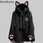 Thicked Women Jackets Cute Cat Ear Hooded Long Sleeve Punk Outerwear Fashion Casual Warm Coats 2025 Ropa Mujer Japanese Y2k Tops