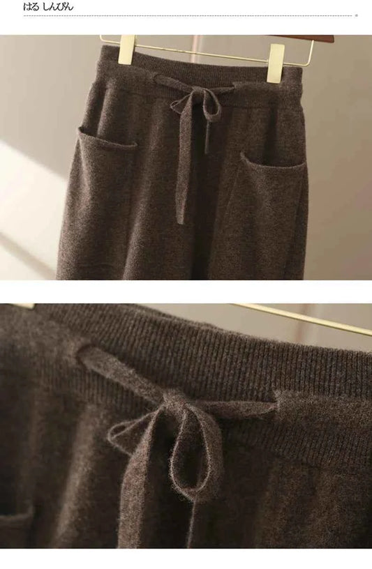 Autumn And Winter100% Pure Wool Skirt Women's Long Pocket Small A Skirt High Waist Slim Cashmere Knit A-Line Skirt