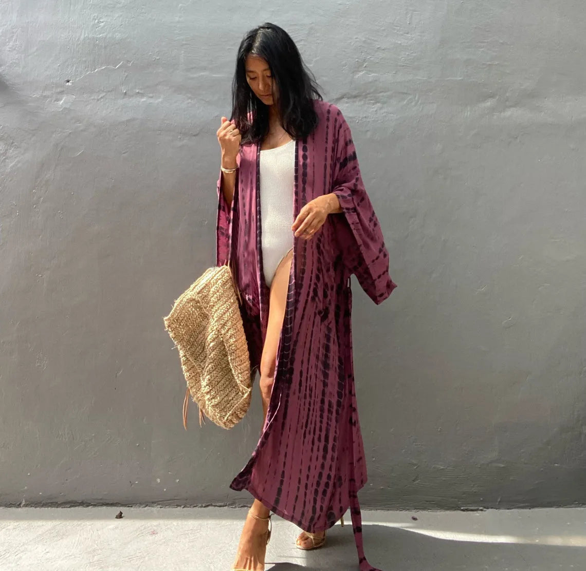 Tie Dye Kimono Swimsuit Cover-Up for Women - Flowy Rayon Beach Dress