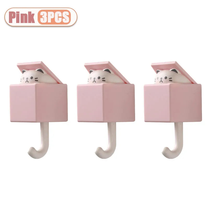 Self-Adhesive Cat Wall Hooks, Cute Animal Decorative Hanger