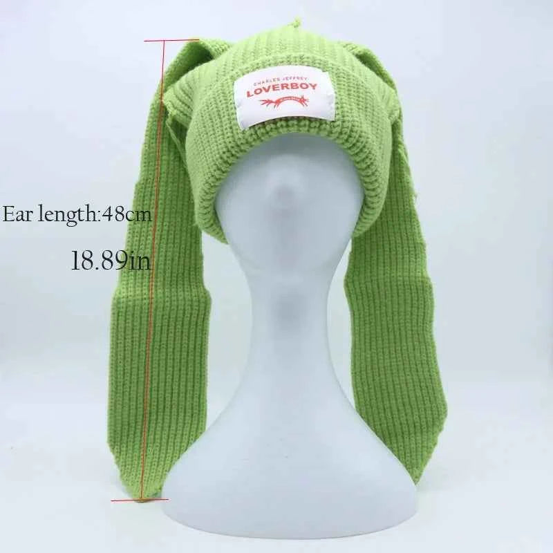 Long fox Ears Knitted Hat Men Women Rabbit Ear Warm Crochet Beanies Kpop Hip Hop Hat Winter Skullies Cap Y2k Christmas Gifty