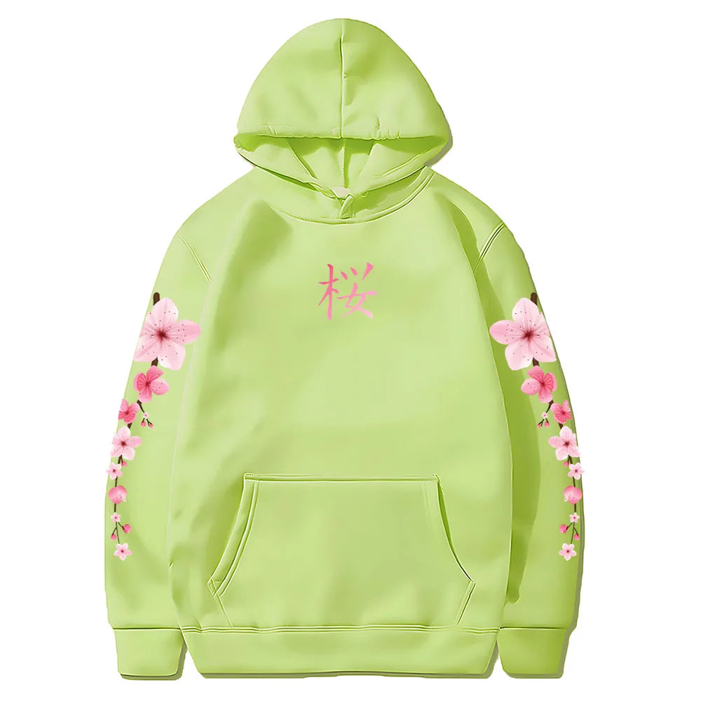 Japanese Blossom Sakura Graphic Hoodies Long Sleeve Winter Hooded Sweatshirts Casual Women/Men Comfortable Pullovers with Pocket SS69 21.69 light-green / XXXL
