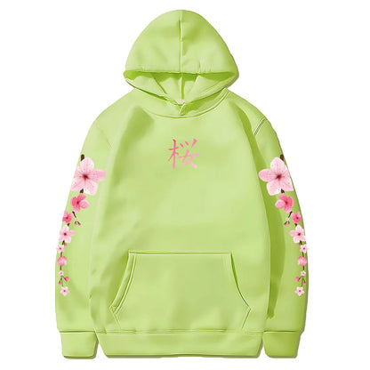 Japanese Blossom Sakura Graphic Hoodies Long Sleeve Winter Hooded Sweatshirts Casual Women/Men Comfortable Pullovers with Pocket SS69 21.69 light-green / XXXL