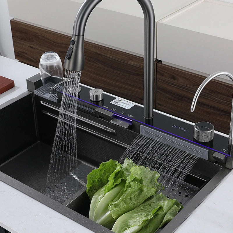 Nekjcag 304 Stainless Steel Single Bowl Sink with Waterfall Faucet