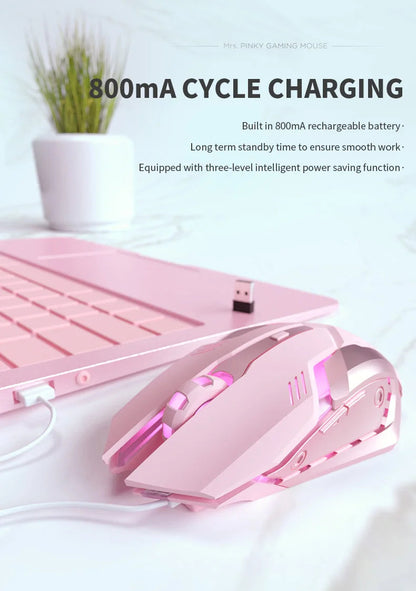 Gaming Mute Rechargeable Mouse 2.4GWireless Pink USB  RGB Gamer Ergonomic Mice Optical Office Computer Mouse for IOS Android SS69