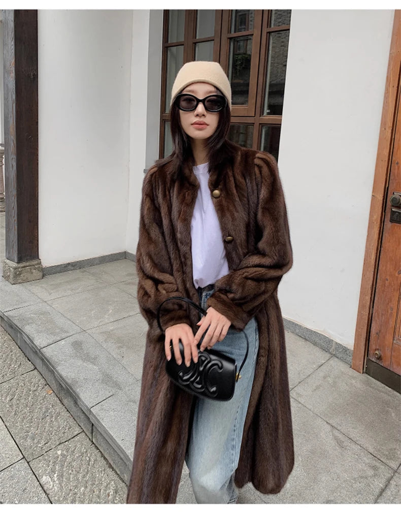 Lautaro Women's Long Faux Mink Fur Coat - Thick Warm Winter Overcoat