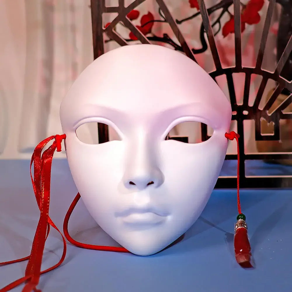 SS69 Ancient Style Full Face Mask, White Retro Hanfu Costume Prop for Adults
