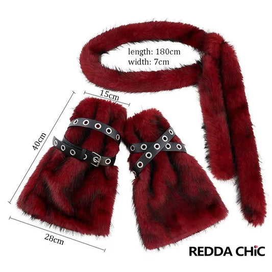 REDDACHiC Faux Fur Leg Warmers with Belt - Vintage Y2k Gyaru Boots Cover