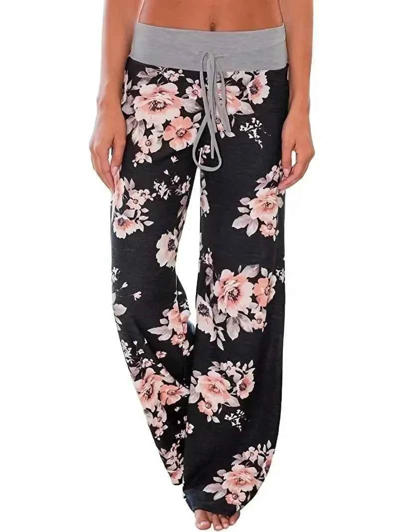 Plus Size Women S-8XL Fashion Casual Loose Stretch Printing Drawstring  Lounge Pants Pajama Long Wide Leg Pants