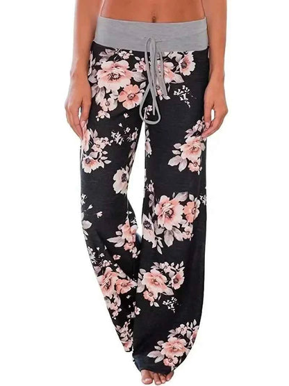 Plus Size Women S-8XL Fashion Casual Loose Stretch Printing Drawstring  Lounge Pants Pajama Long Wide Leg Pants
