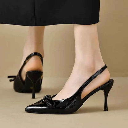 2025 New Butterfly Knot Fashionable Pointed Toe Hollow Back Women's Sandals High Heels Korean Style Spring Autumn Elegant Lad...