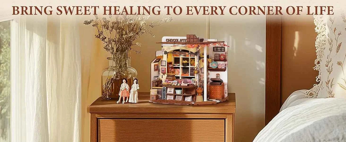 Robotime Rolife Henry's Chocolate DIY Miniature House Kit  Wooden Dollhouse Model Building Kit With LED Craft Gifts for Adults