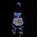 Harajuku Fashion Women Colorful Reflective Set Bandage Shorts+Bra+Crop Top Techwear Clothing Conjuntos Curtos SS69