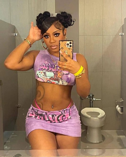 Sexy Y2K 2 Piece Skirt Sets Clothes Outfit 2023 Streetwear Fashion Dress Summer Crop Graphic T Shirts Top Women Two Piece Set SS69