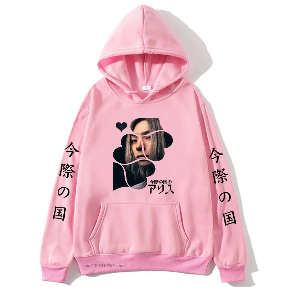 Anime Alice In Borderland Hoodie Chishiya Printed Hoody Women Crewneck Sweatshirts with Hooded Men Long Sleeve Pullover Cool Top SS69 25.69 Pink / XXXL