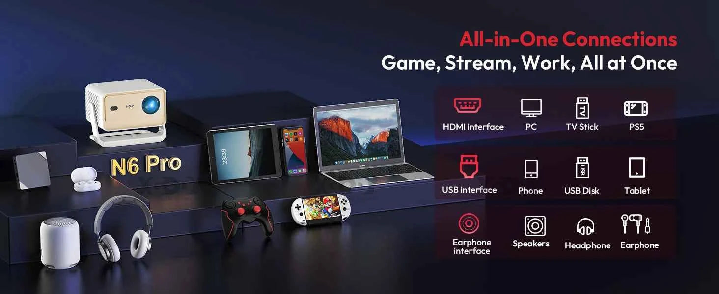 XGODY Gimbal N6 Pro 4K Projector Netflix Officially 700 Ansi Native 1080P Auto Focus Whale OS TV for Movie Home Theater