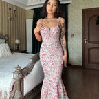 Hugcitar Women Floral Spaghetti Strap Bodycon Maxi Dress