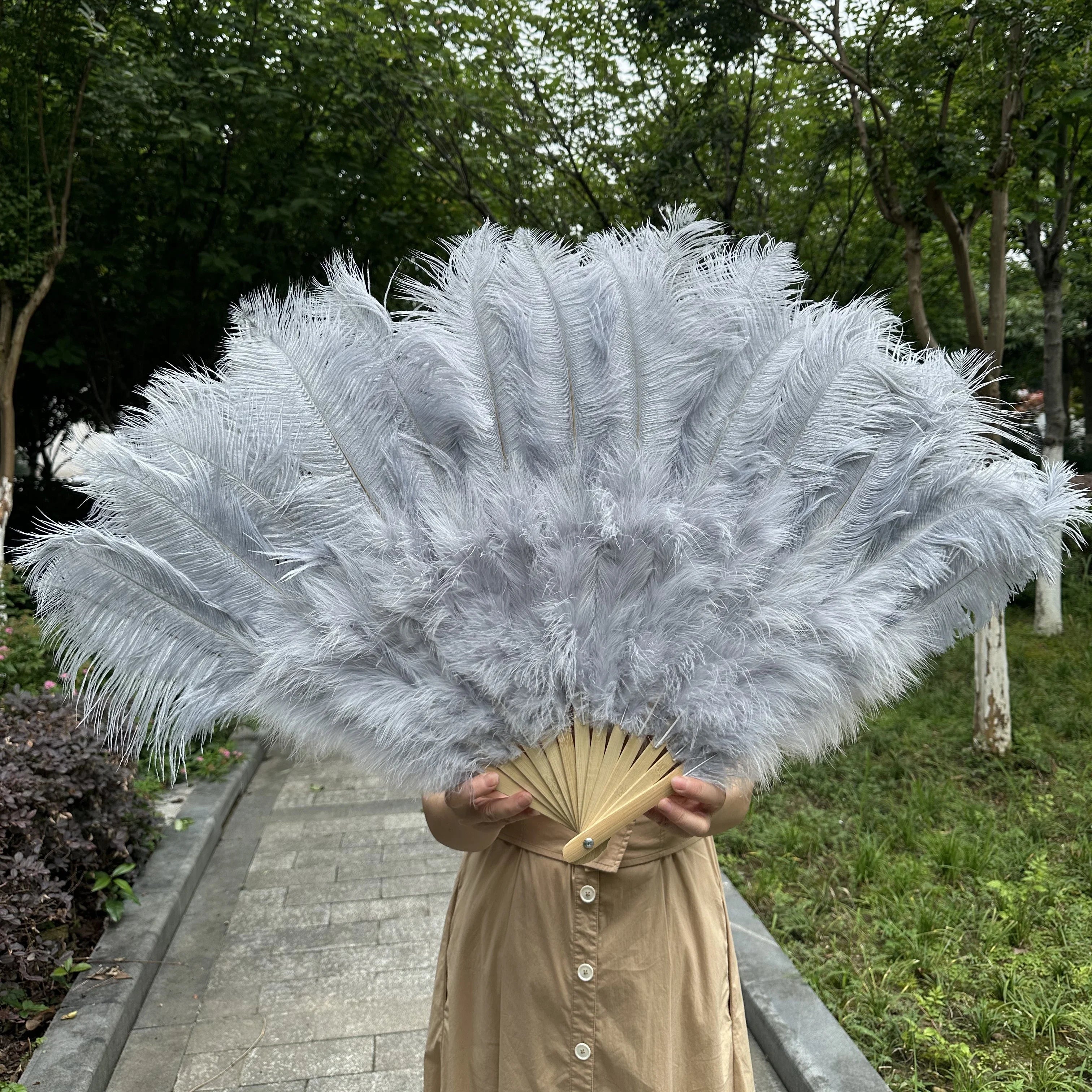 Large Ostrich Feather Fan 130cm - Carnival & Stage Performance