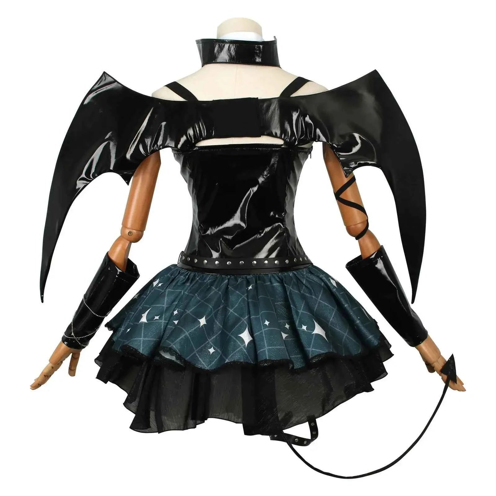 Women Sexy Demon Miku Cosplay Costumes Anime Devil Hatsune Cosplay Uniform Dress Wigs Wings Suit With Horns Tail Halloween Party