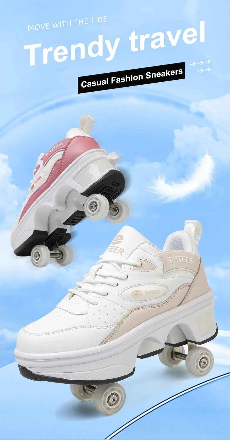 Deformation Shoes Roller Sneakers With 4 Wheels Skates Adult Kids Runaway Parkour Wheels Shoes For Women Men Youth Sport Shoes