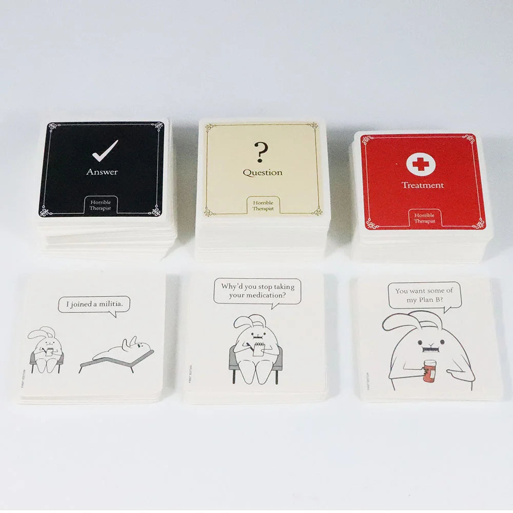 "Terrifying Therapist" card game. A tabletop toy for family gatherings and parties. Gifts for New Year and Christmas.