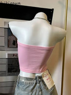 Crop Tops Fashion Summer Tanks Women Clothing Sweet Pink Letter Backless Tunic Camis Harajuku Chain Sexy Y2k Vest Ropa Mujer SS69