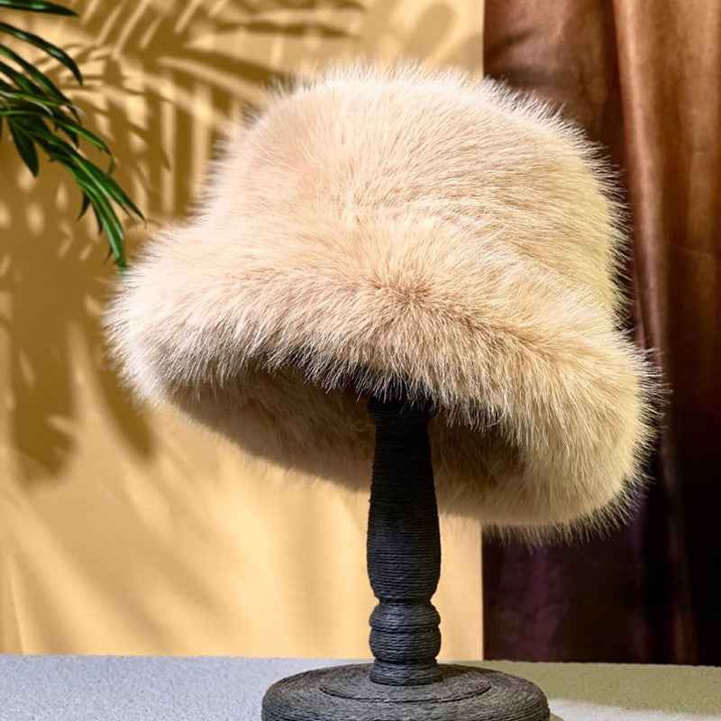 2025 Fluffy Faux Fur Bucket Hats Women Rabbit Fur Warm Thick Plush Winter Hat Lady Fashion Luxury Panama Furry Fisherman Cap Y2k