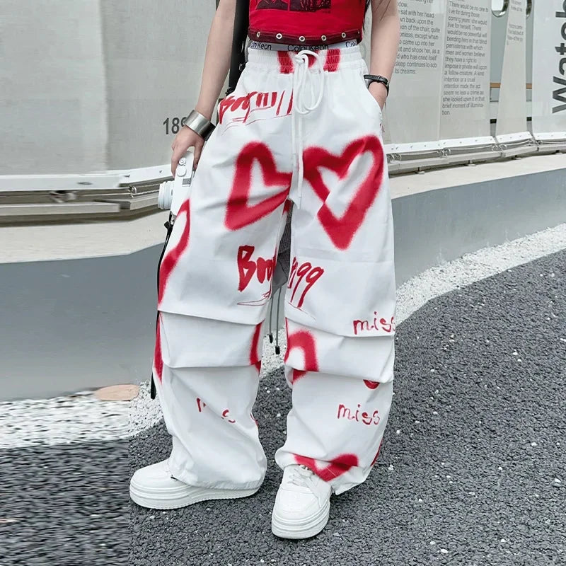 summer junior Girls Love Graffiti Casual Pants teenager girl Casual Hip Hop cargo pants kids Dance pants children clothes - SS69