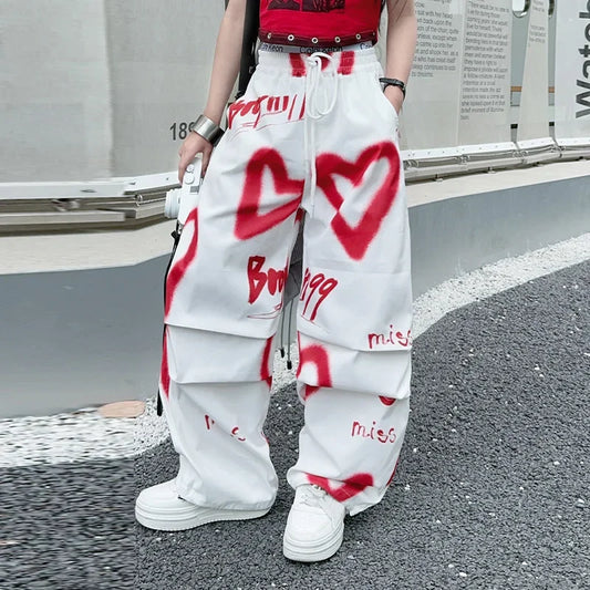 summer junior Girls Love Graffiti Casual Pants teenager girl Casual Hip Hop cargo pants kids Dance pants children clothes - SS69