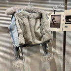 Winter Women Denim Coat Jacket Fox Collar Short  Warm High Street Outerwear Thicken Coat High Quality Luxury Design Party Wear