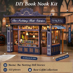 DIY Book Nook Kit Notting Hill Bookstore Wooden  Bookshop Dollhouse with Light Bookshelf Insert 3D Puzzle Decor for Gift