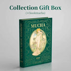 1 Set of 4 Mucha Four Flower Illustration Art Bookmark Gift Box, Literary Retro, Brass Chain Decorative Painting, Holiday Gift