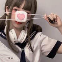 Women Lolita Gothic Eye Mask Pink Heart Shape With Letter Printing One-eye Eyewear Girls  Props Cosplay Anime Accessories SS69