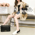 Women's Loose Knit Cardigan Sweater - V-Neck Button Front