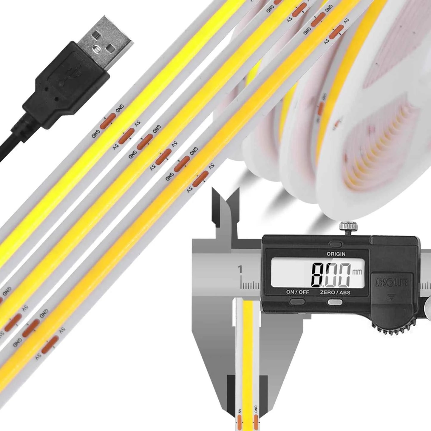 DC 5V USB COB Strip 3MM 5MM 8MM White/Pink/Red/White/Yellow/Yellow/Ice Blue/Green Flexible Ribbon Rope Home Decor TV Backlight