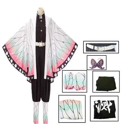 Kochou Shinobu Anime Cosplay Costume Set with Uniform and Haori for Adults